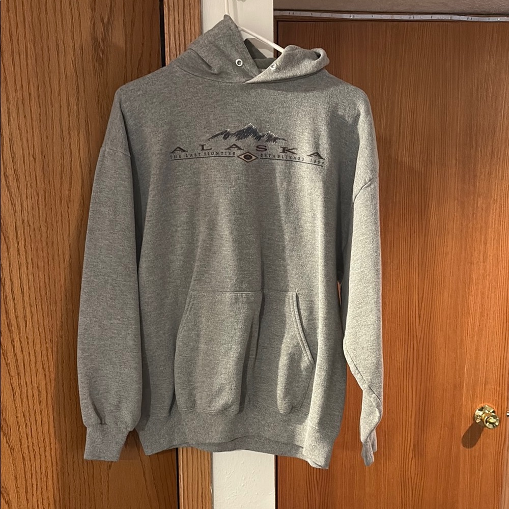 Oversized Gray Alaska Hoodie, Jerzees brand, size medium